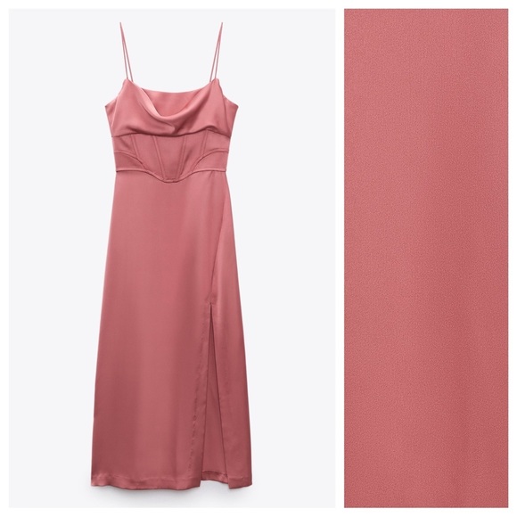 Zara Pink Satin Midi Dress - Picture 6 of 13